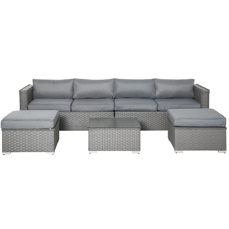Grey 4 Seater Rattan Corner Sofa Set With Coffee Table and Footstools