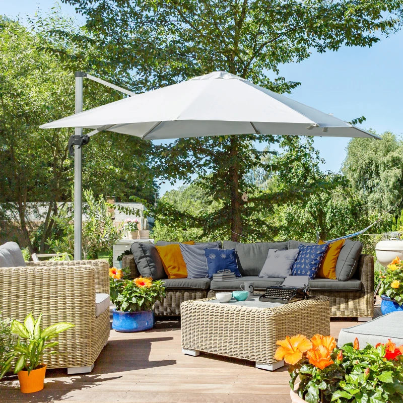 White 3m x 3m Cantilever Parasol With Aluminium Frame