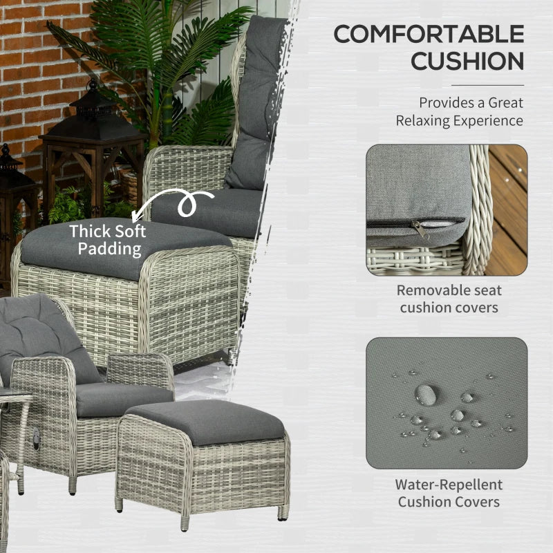 Mixed Grey 5 Piece Recliner Lounger Bistro Chairs with Glass Top Table and Footstools