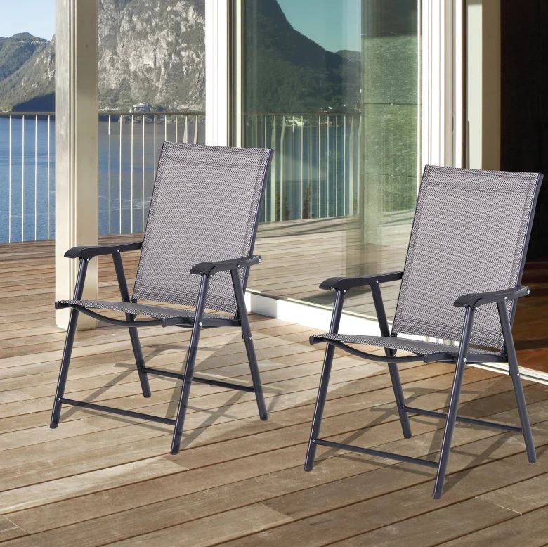 Set of x2 folding chairs on a deck