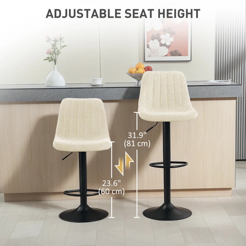 Set of 2 Beige Chenille-Feel Tub Bat Stools - Stylish & Comfortable Bathroom Seating for Relaxation