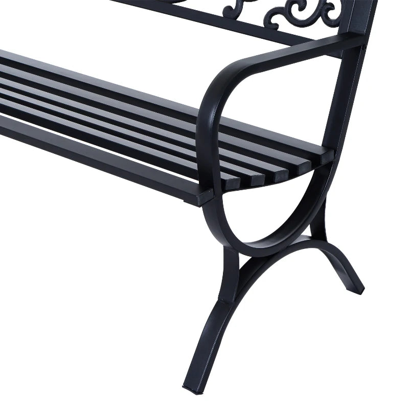 Black Steel Garden Bench - 127L x 60W x 85H cm