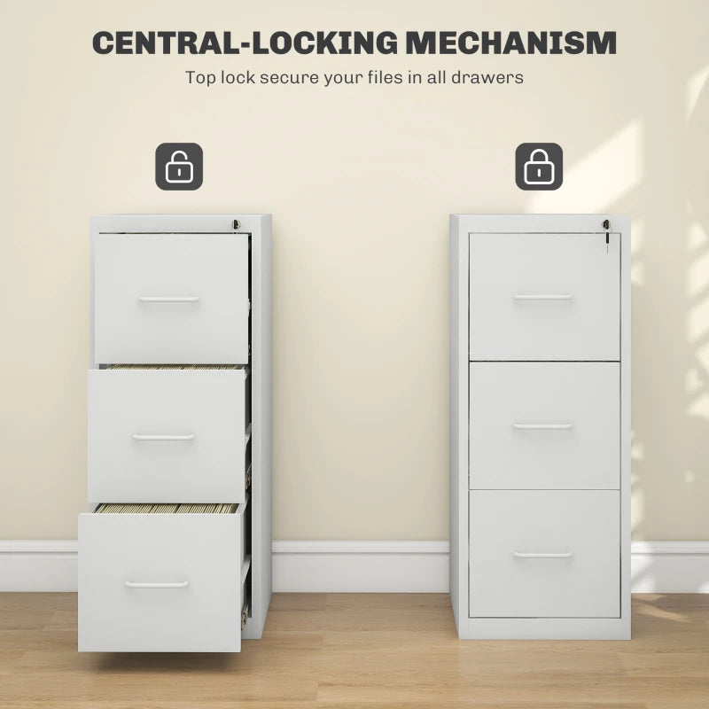 Modern Cream Three-Drawer Steel Filing Cabinet - Stylish Office Storage Solution for Organizing Documents and Files