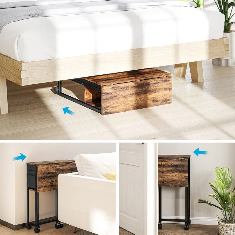 Rustic Brown 63 cm Drop Leaf Writing Desk - Space-Saving Home Office Workstation with Stylish Design