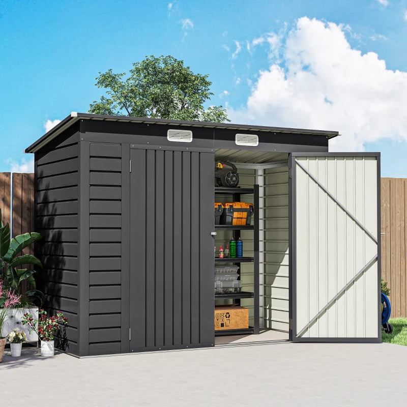 Grey 3.7ft x 7.9ft Galvanised Steel Shed With Padlocked Doors
