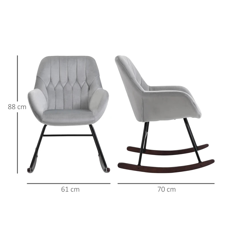 Stylish Rocking Chair with Steel Frame and Sponge Padding for Living Room, Office, Balcony in Grey and Black