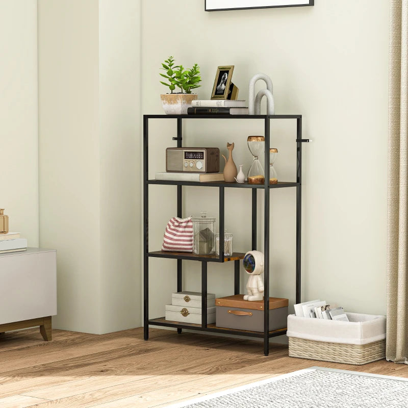 Rustic Brown 4-Tier Bookshelf with Open Shelves - Stylish Storage Solution for Home or Office