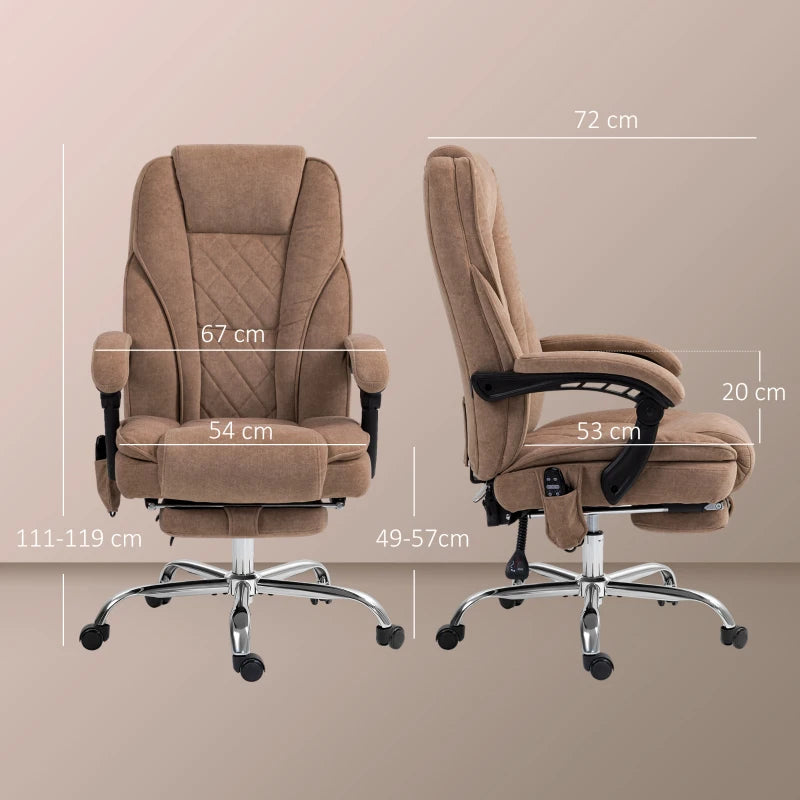 Vinsetto Heated Reclining Massage Office Chair with Adjustable Height & Footrest - Brown Ergonomic Computer Chair