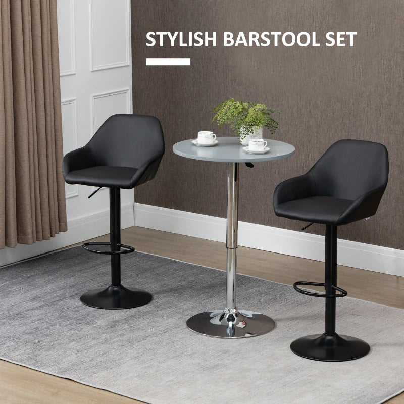 Set of 2 Adjustable Swivel Bar Stools with Backs & Armrests - PU Leather Kitchen Counter Chairs, Black