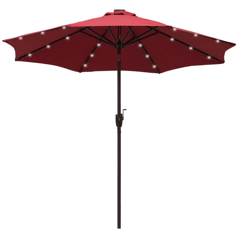 Red Solar LED Light Patio Umbrella with Hand Crank