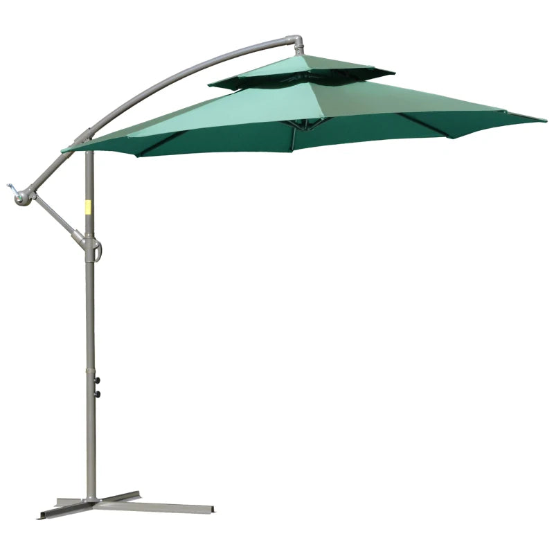 Green Double Tier Cantilever Patio Umbrella with Crank Handle