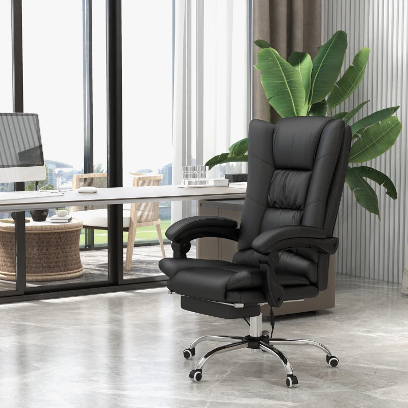 Vinsetto High Back Massage Office Chair with Heat, Reclining PU Leather Computer Chair, 135° Recline & Footrest - Black