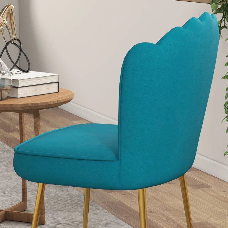 Luxurious Velvet-Feel Blue Shell Accent Chair - Stylish Home Decor for Living Room, Bedroom, and Office Seating