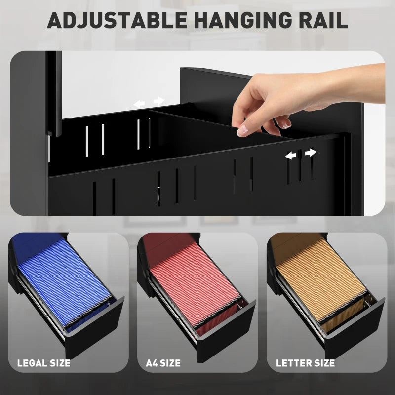 Vinsetto Black 3-Drawer Steel Filing Cabinet with Lock - Secure Storage Solution for Home or Office