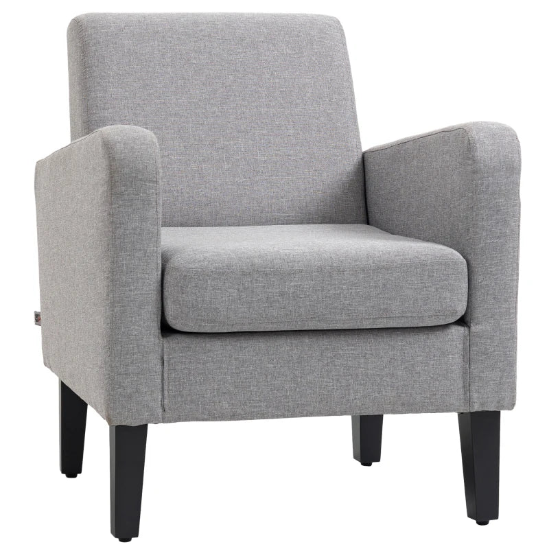 Light Grey Linen-Look Boxy Armchair for Stylish Living Room Seating