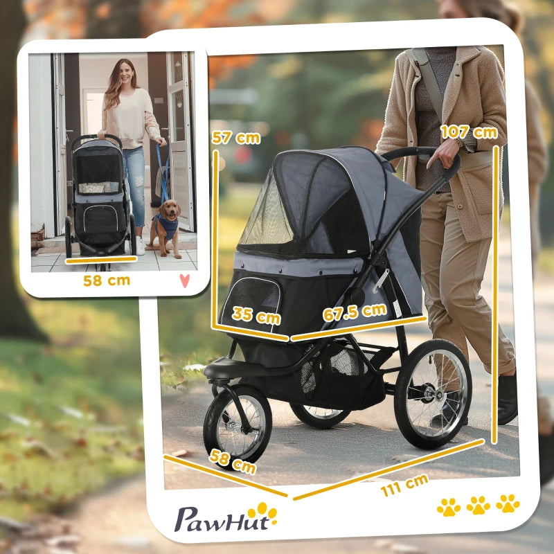 Grey Foldable Pet stroller - Dog Buggy with Three Wheels