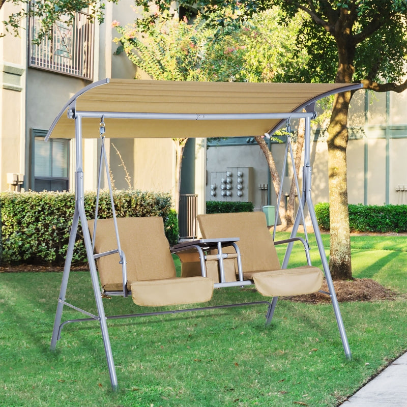 Beige 2 Seater Patio Swing Chair with Tilting Canopy and Storage