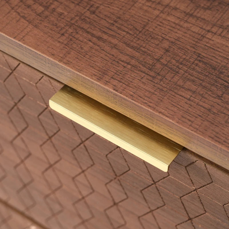 Embossed Wood Chest of Drawers - 6-Drawer Sideboard, Anti-Tip Design, Walnut Finish, 120x40x75 cm for Living Room