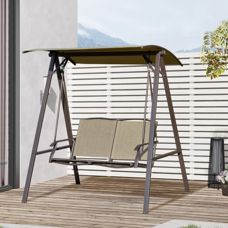 Brown 2 Seater Garden Swing Chair With Metal Frame