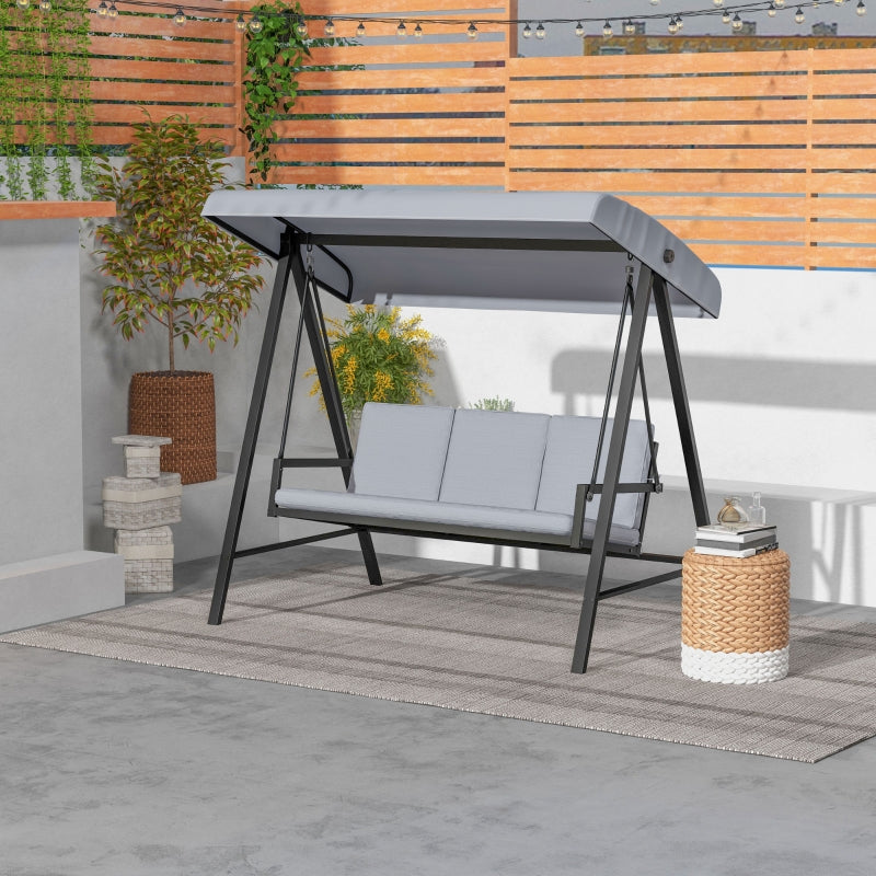 Grey 3-Seat Garden Swing Chair with Adjustable Canopy