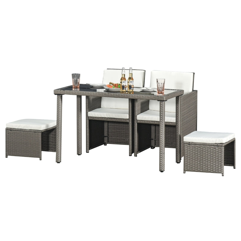 5-Piece Grey Rattan Dining Set with Cushion and Glass Table