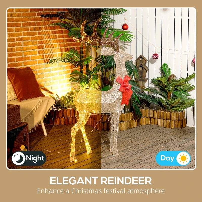 Lighted Reindeer Christmas Decoration - 137 LED Lights, Gold Tone, Indoor/Outdoor Holiday Decor for Garden & Lawn