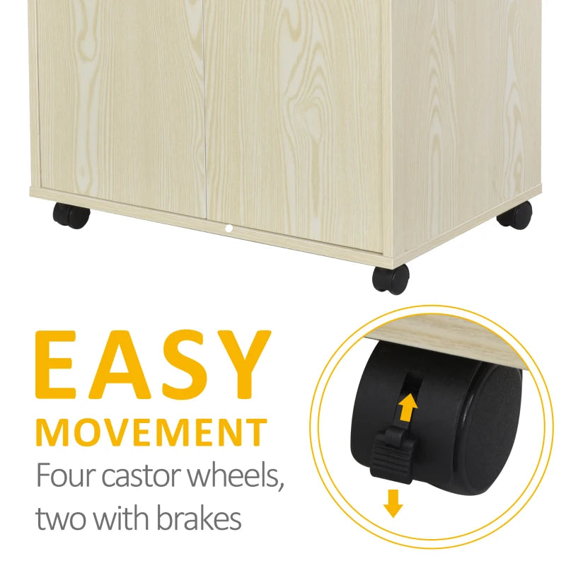 Modern Oak Kitchen Storage Unit - Microwave Stand Trolley Cart with Locking Wheels & Shelf for Living Room/Dining Room