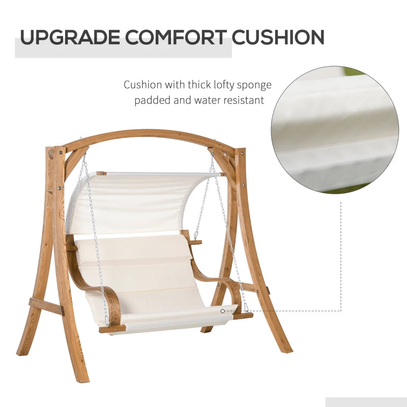 Wooden Swing Chair with Canopy and Cushion - Outdoor Patio Garden Furniture