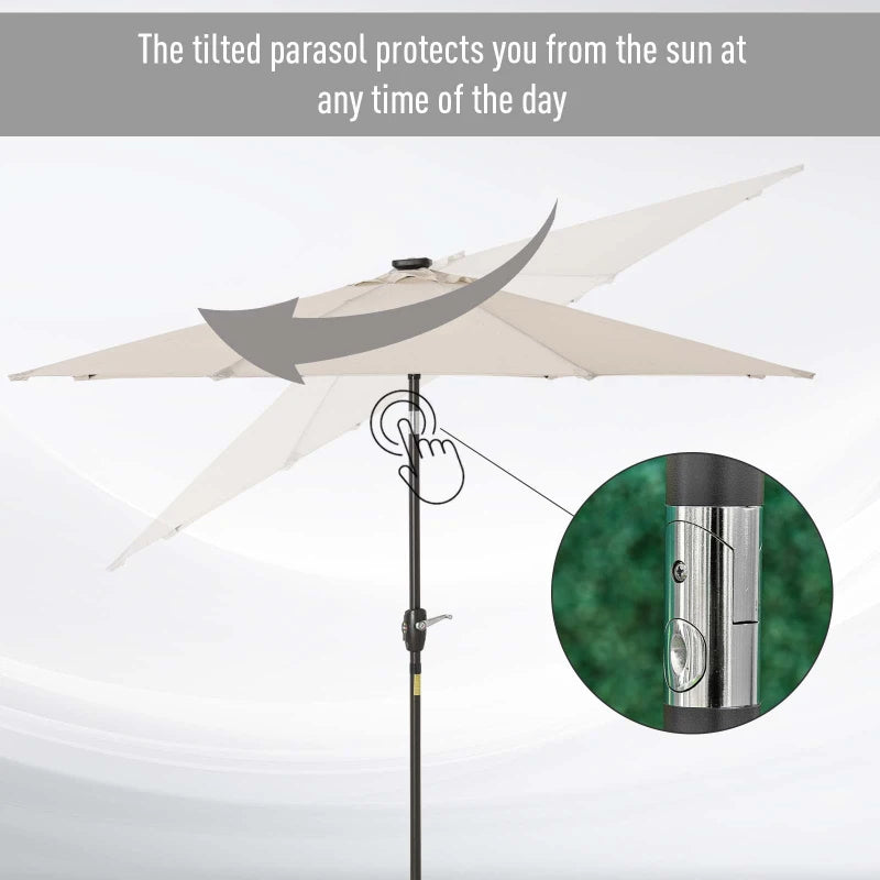 LED Light Solar Garden Umbrella, Off-White, 2.7m