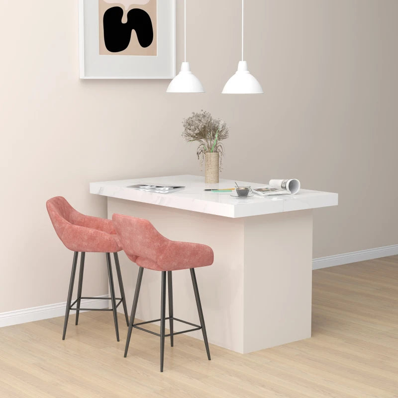 Set of 2 Pink Velvet-Feel Bar Stools - Stylish Modern Seating for Kitchen, Dining Room, or Home Bar