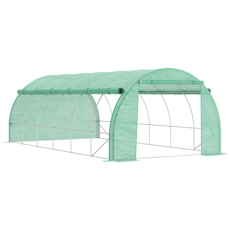 Green Walk-in Polytunnel Greenhouse with Roll-up Sidewalls, Zipped Door, 12 Windows - 6x3x2m