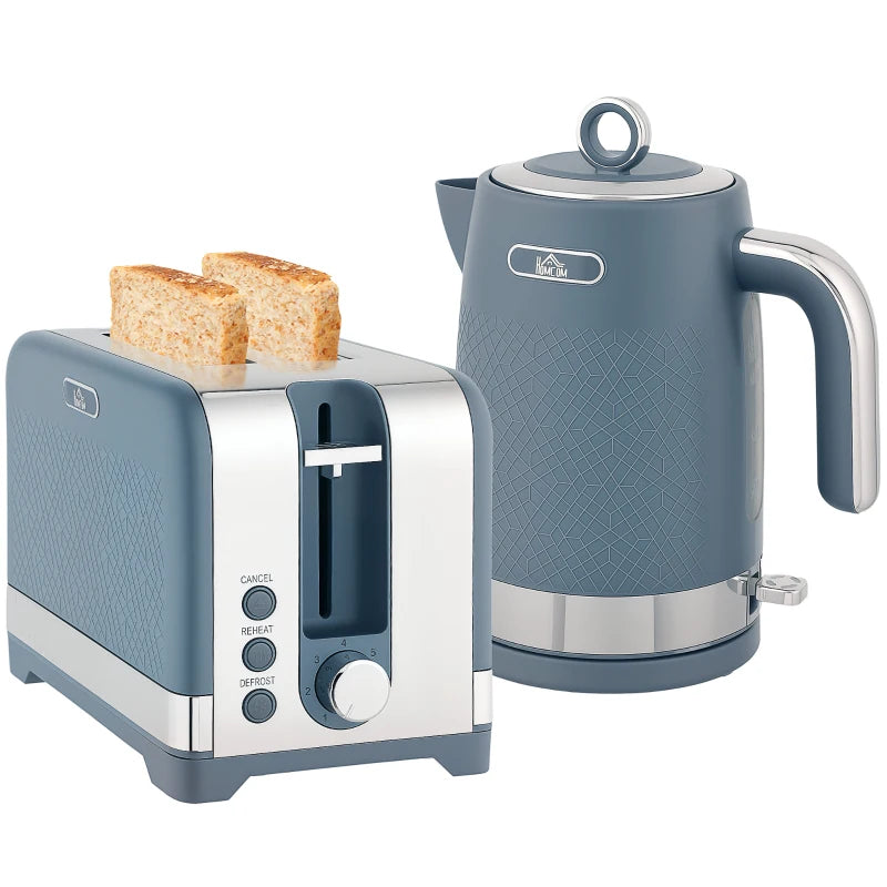 Sleek Blue Textured Kettle and Toaster Set - Modern Kitchen Appliances for Stylish Cooking and Toasting