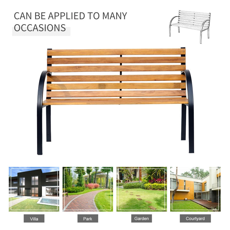 Steel and Wood Garden Bench - 122x60x80 cm, Outdoor Seating