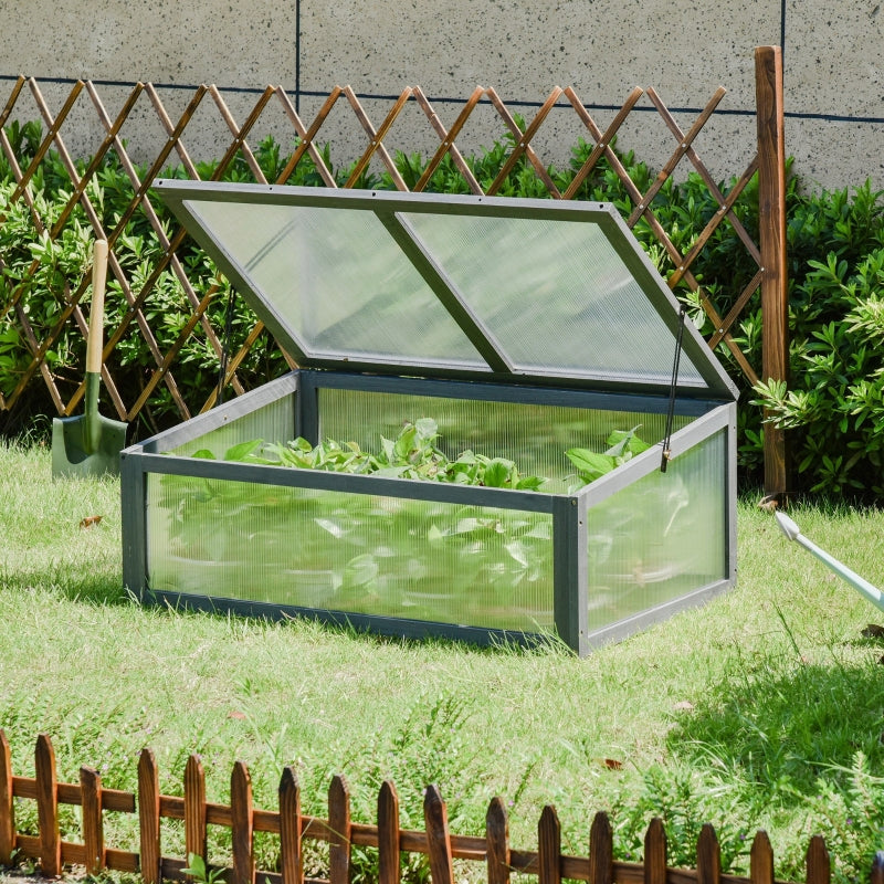 Grey Small Polycarbonate Plant Cold Frame, Openable Top Cover, 100x65x40cm