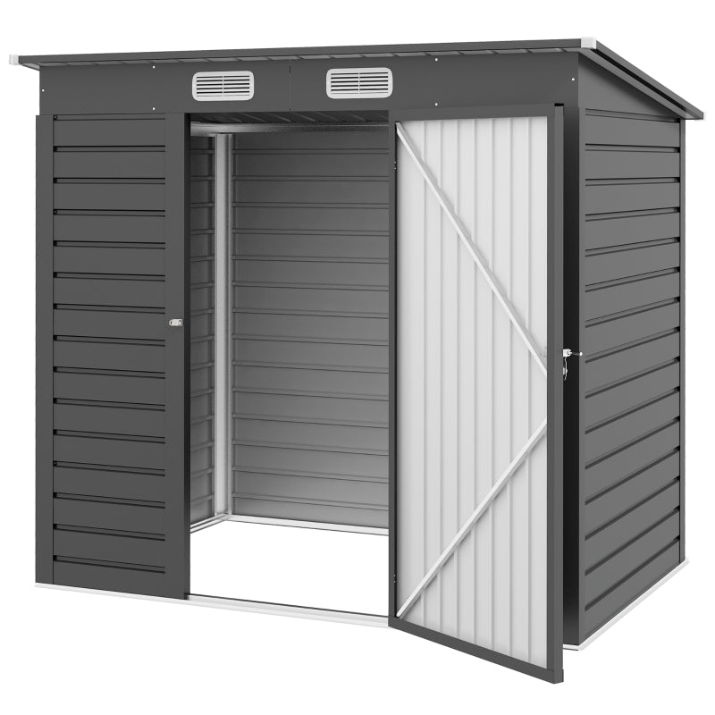 Durable 4x6ft Galvanized Metal Garden Shed with Lock