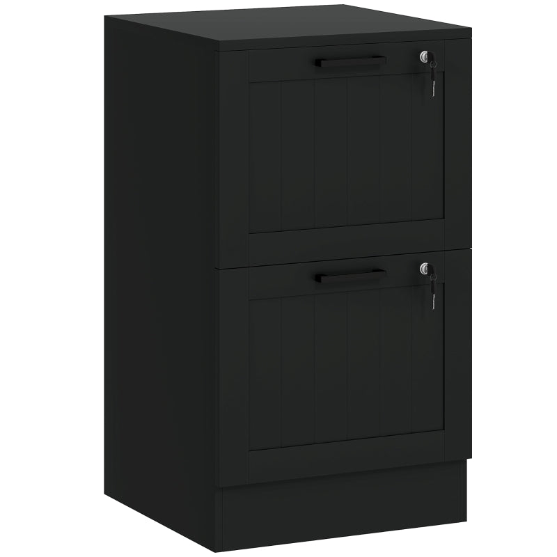 Secure 2 Drawer Filing Cabinet with Lock - Adjustable Hanging Bars for A4 Files - Stylish Black Office Storage Solution