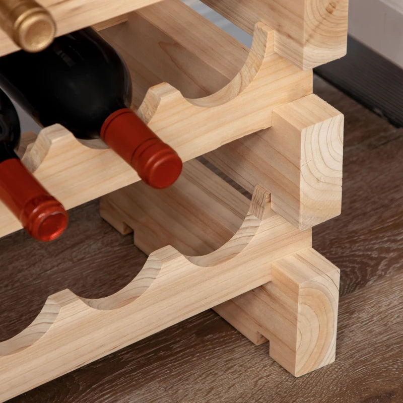 Elegant Three-Tier Wooden Wine Rack for 36 Bottles - Natural Finish, Perfect for Home or Wine Cellar Storage