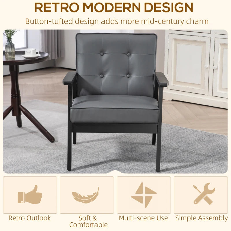 Retro-Style Accent Chair with Grey Faux Leather Seat for Stylish Home Decor