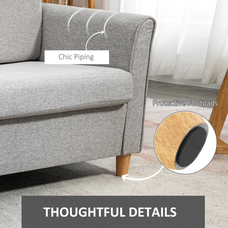 Modern Compact Loveseat Sofa for Living Room with Wooden Legs and Armrests in Light Grey