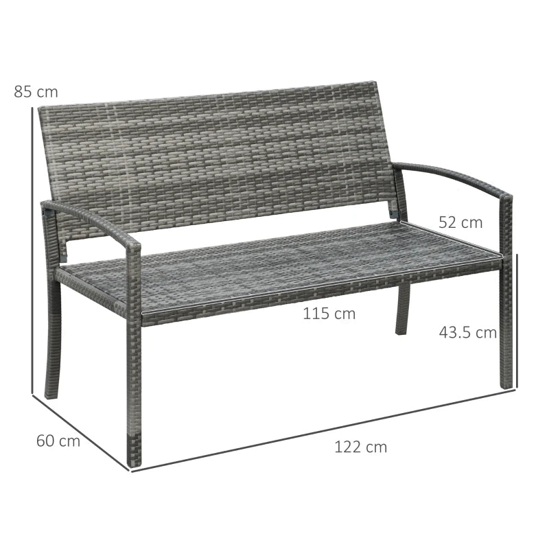 Grey Rattan 2 Seater Garden Bench Love Seat Outdoor Furniture