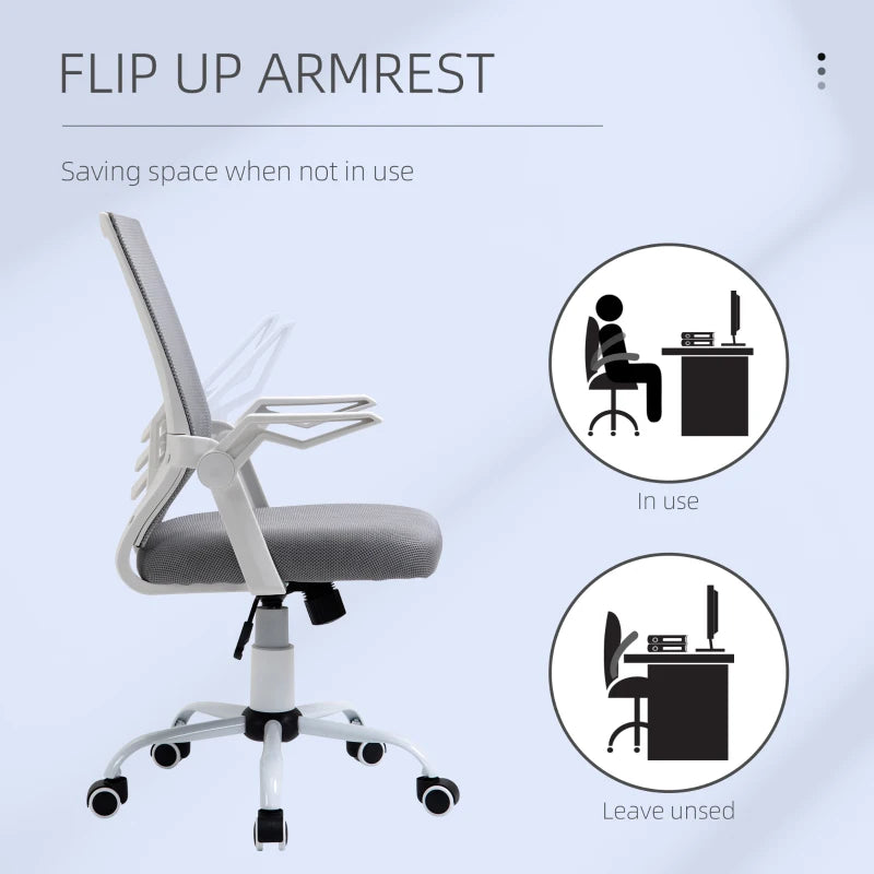 Vinsetto Grey Office Chair with Flip-up Armrests, Mid Back Mesh Design, Lumbar Support, Adjustable Height & Swivel Wheels