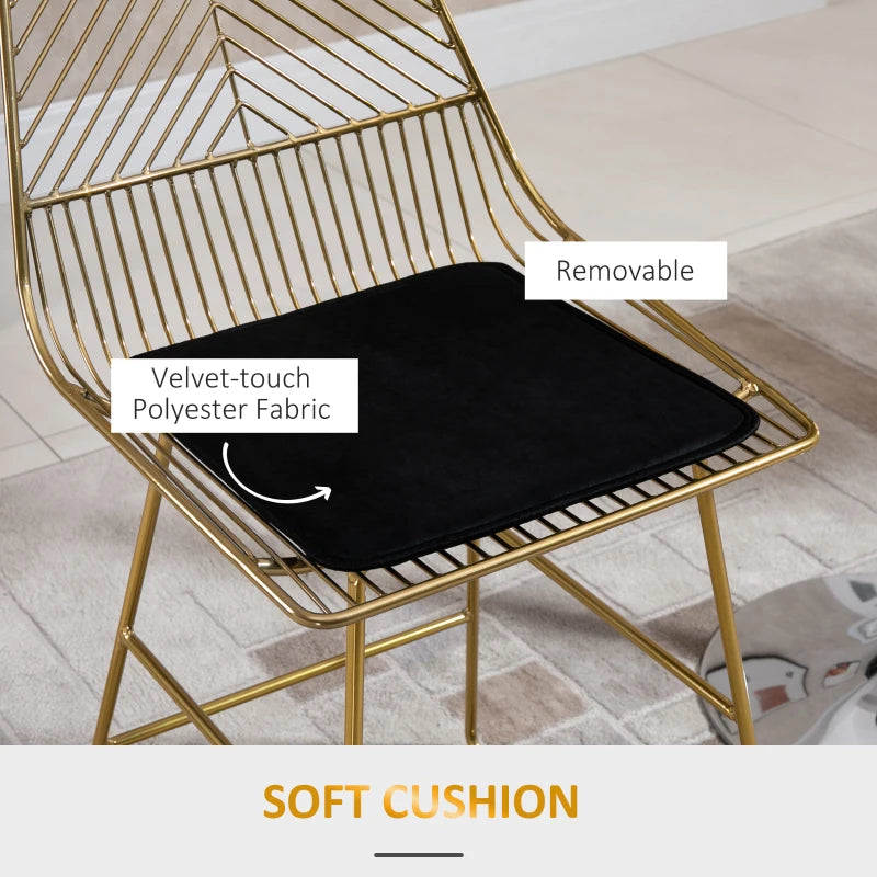 Set of 2 Modern Gold Bar Stools - Counter Height Breakfast Chairs with Wire Metal Frame for Kitchen & Dining Room