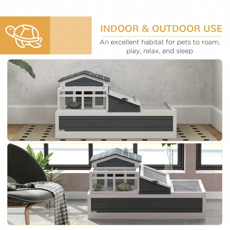Tortoise House 3-Room 2-Story Habitat with Ladder Balcony and Openable Roof 59H x 112L x 65Wcm Grey