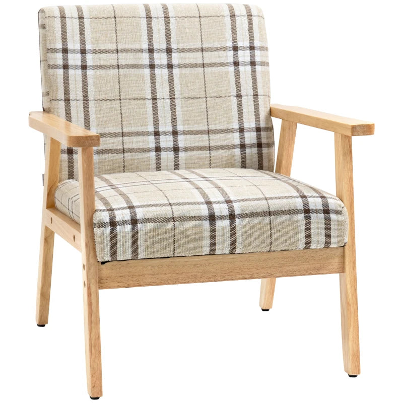 Modern One-Seater Sofa for Living Room, Linen Fabric Small Couch with Rubber Wood Frame and Armrests, Beige
