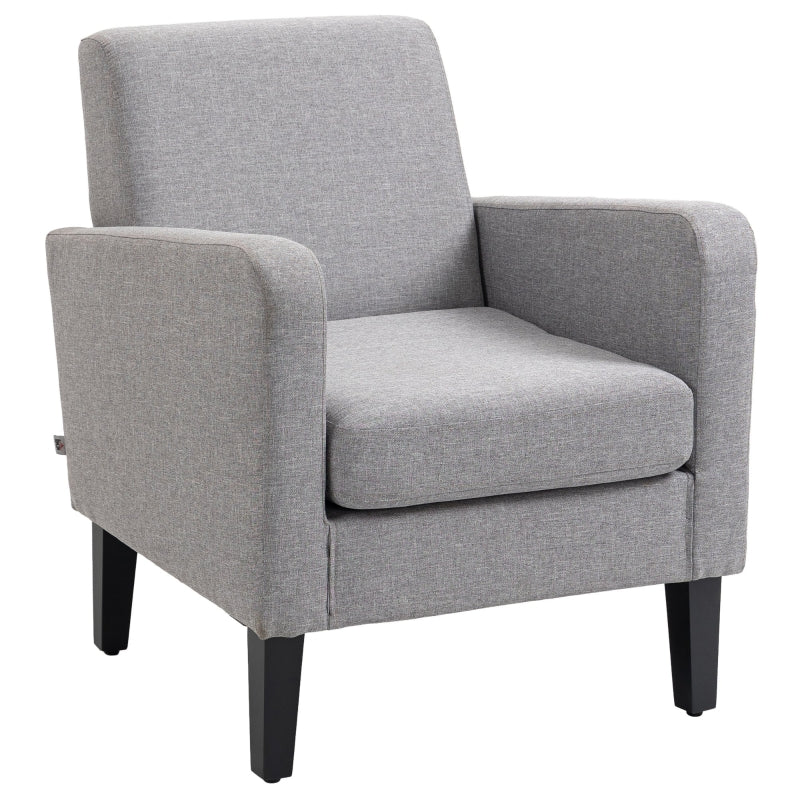 Light Grey Linen-Look Boxy Armchair for Stylish Living Room Seating