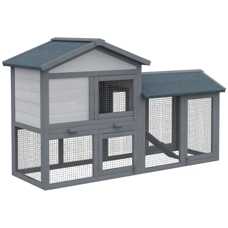 Premium Double Tier Wooden Rabbit Hutch Outdoor - Water-Resistant Roof, Ramp, 147x54x84 cm, Stylish Grey Design