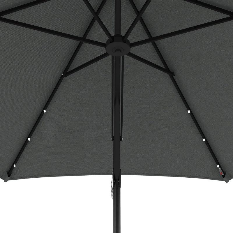 Grey 3m LED Patio Umbrella with Base and Cover