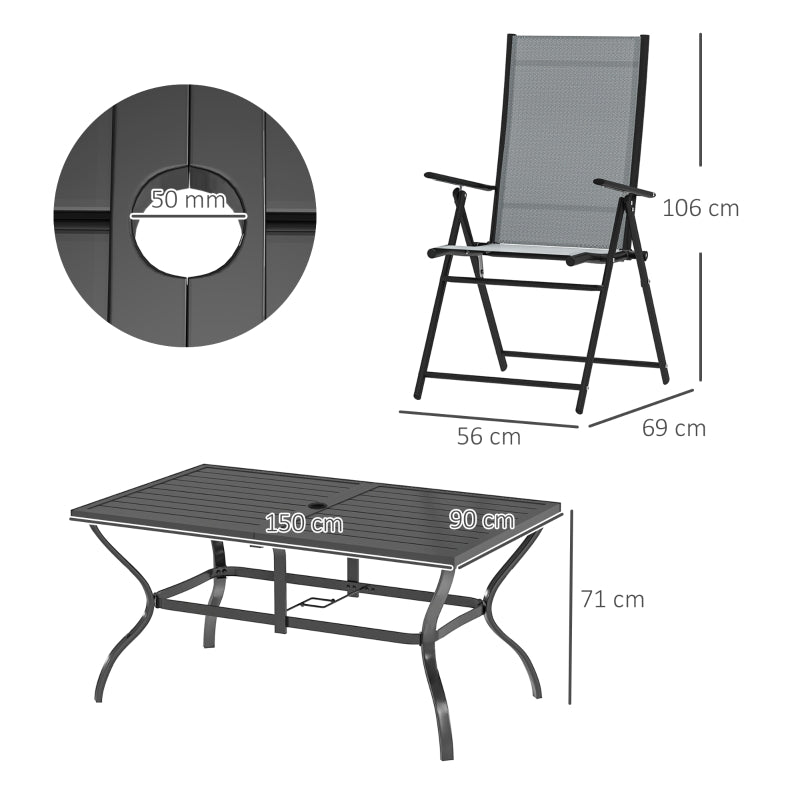 7-Piece Steel Outdoor Dining Set with Parasol Hole - Grey - Perfect for Patio and Garden