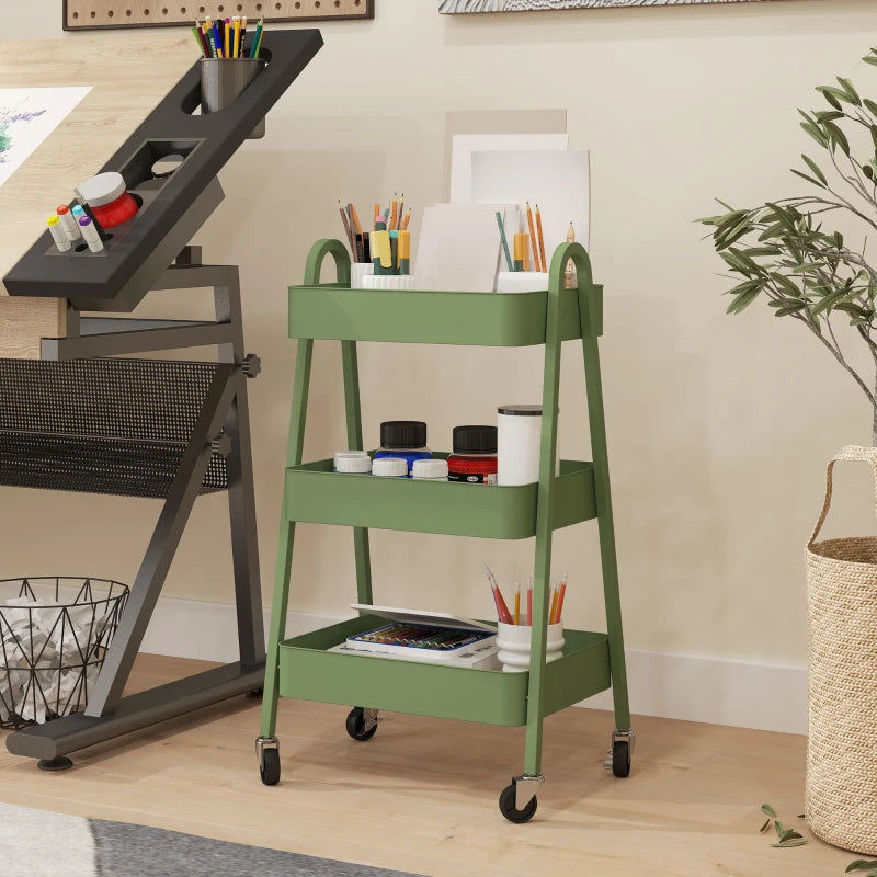 Versatile Three-Tier Green Storage Trolley - Perfect for Organizing Home, Office, or Kitchen - Stylish and Functional Design