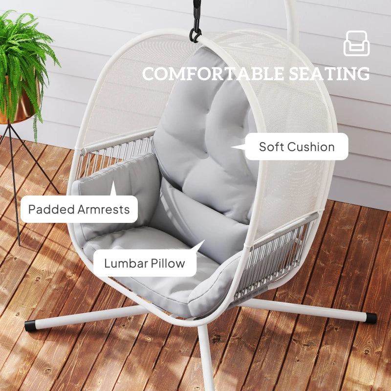 Light Grey Hanging Egg Chair with Stand, Cushions & Adjustable Height for Indoor Outdoor Use